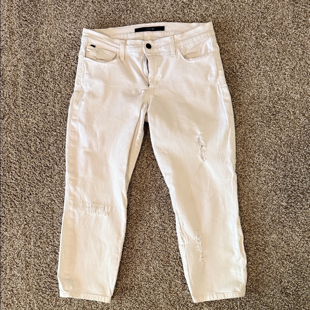 Joes White Distressed Cropped Jeans